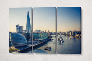Thames London City Wall Art Home Decor Canvas Eco Leather Print 3 panels