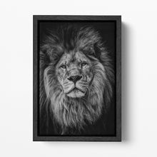 Charger l&#39;image dans la galerie, Lion Black and White Closeup Canvas Wall Art Home Decor Eco Leather Print Black Frame