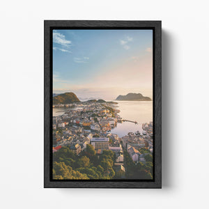Aksla Viewpoint, Alesund, Norway Black Framed Canvas Wall Art Eco Leather Print