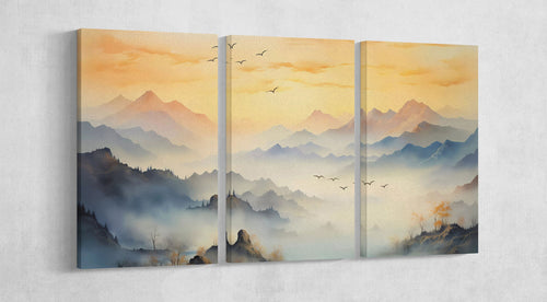 Beige sunrise Japan wall art 3 panels
