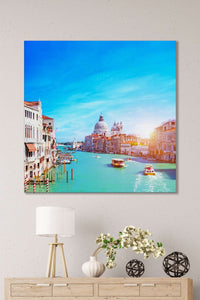 Venice Grand Canal Wall Decor Framed Canvas Eco Leather Wall Art Print